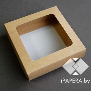Коробка "Крафт с квадратным окном" 10*10*3 см