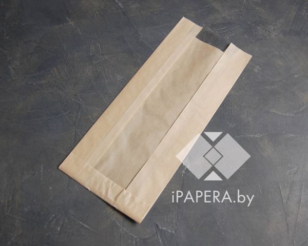 Крафт пакет без дна с окном 26х11 см, 40г/м2, 100 шт