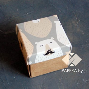 Коробка "Медведи" 5,5*5,5*5,5 см (крафт дно)