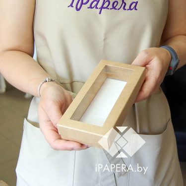 Коробка "Крафт с окном" 15*6*3 см с фальшбортом (крафт дно)