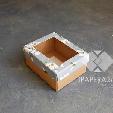 Коробка "Цветущий сад с окном" 10*8*5 см (крафт дно)