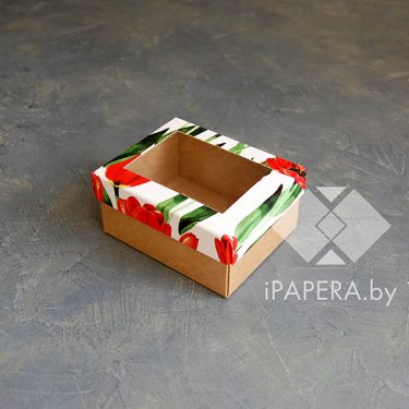 Коробка "Тюльпаны с окном" 10*8*5 см (крафт дно)