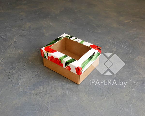 Коробка "Тюльпаны с окном" 10*8*5 см (крафт дно)