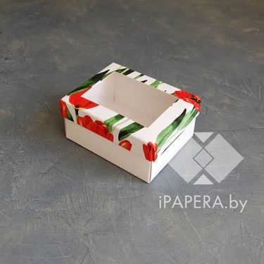 Коробка "Тюльпаны с окном" 10*8*5 см (белое дно)