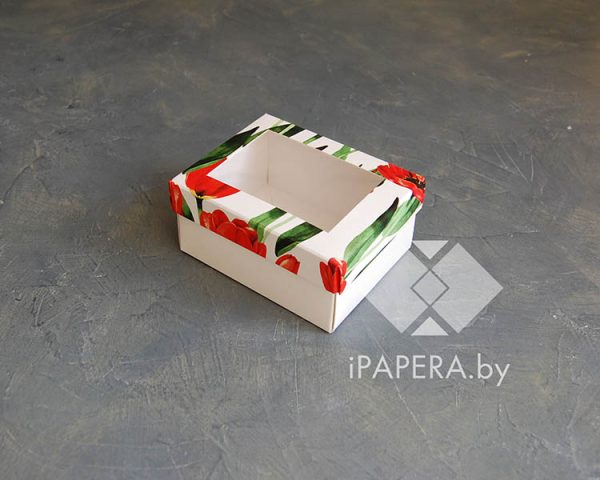 Коробка "Тюльпаны с окном" 10*8*5 см (белое дно)