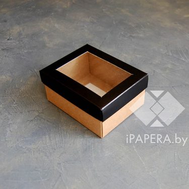 Коробка "Черная с окном" 10*8*5 см (крафт дно)