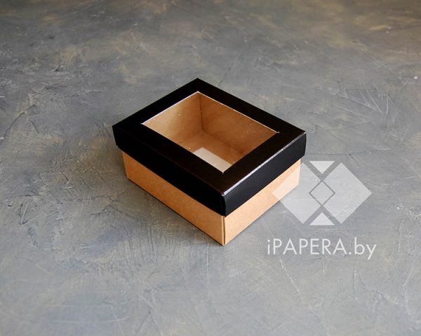Коробка "Черная с окном" 10*8*5 см (крафт дно)