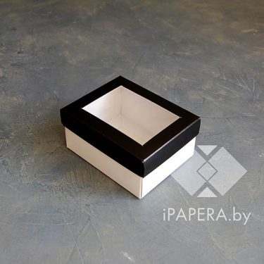 Коробка "Черная с окном" 10*8*5 см (белое дно)