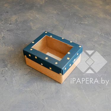Коробка "Звезды с окном" 10*8*5 см (крафт дно)