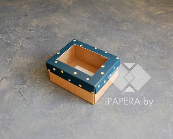 Коробка "Звезды с окном" 10*8*5 см (крафт дно)