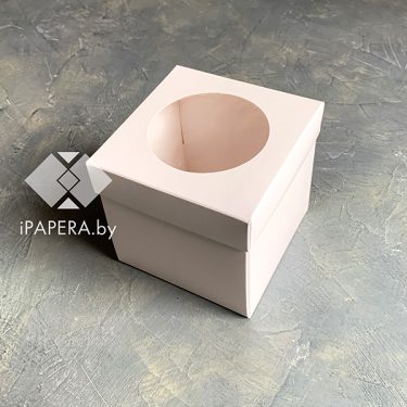 Коробка "Белая с круглым окном" 10*10*10 см (белое дно)