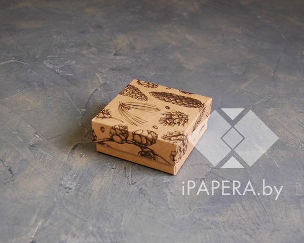 Коробка "Шишки" 7*7*3 см (крафт дно)