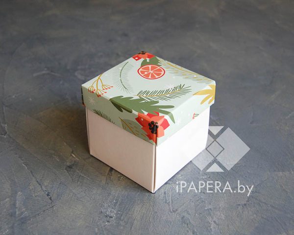 Коробка "Рождество" 5,5*5,5*5,5 см (белое дно)