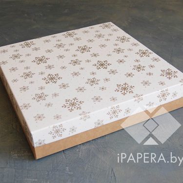Коробка "Снежинки" 25*25*5 см (крафт дно)