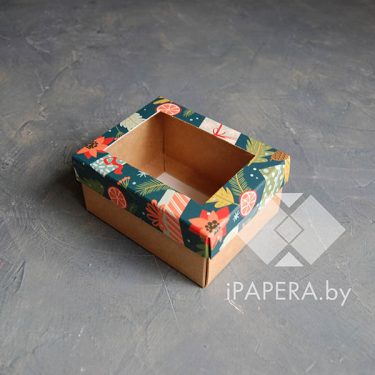 Коробка "Волшебный праздник с окном" 10*8*5 см (крафт дно)