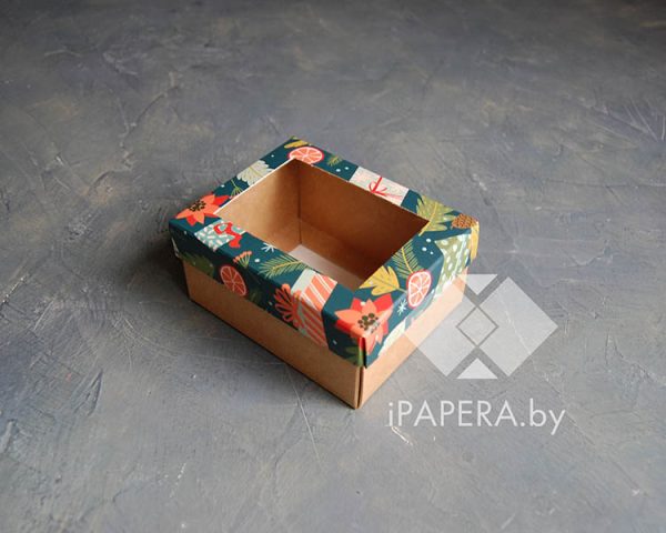 Коробка "Волшебный праздник с окном" 10*8*5 см (крафт дно)