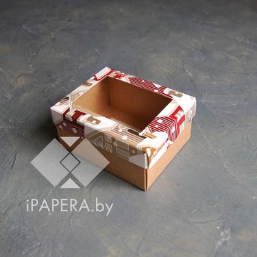 Коробка "Зимний город с окном" 10*8*5 см (крафт дно)