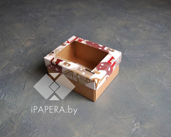 Коробка "Зимний город с окном" 10*8*5 см (крафт дно)