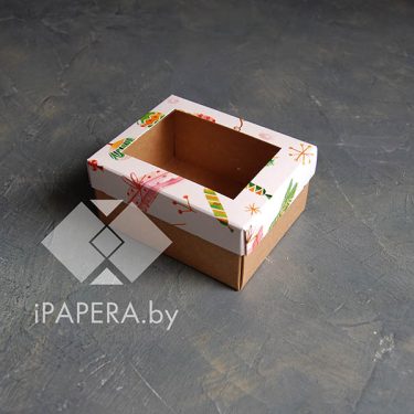 Коробка "Новогоднее чаепитие с окном" 10*8*5 см (крафт дно)