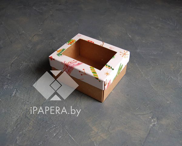 Коробка "Новогоднее чаепитие с окном" 10*8*5 см (крафт дно)