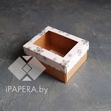 Коробка "Снежинки с окном" 10*8*5 см (крафт дно)