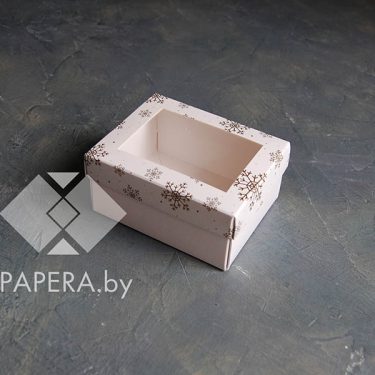 Коробка "Снежинки с окном" 10*8*5 см (белое дно)