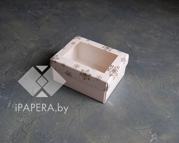 Коробка "Снежинки с окном" 10*8*5 см (белое дно)