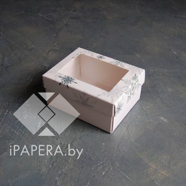 Коробка "Акварельные снежинки с окном" 10*8*5 см (белое дно)