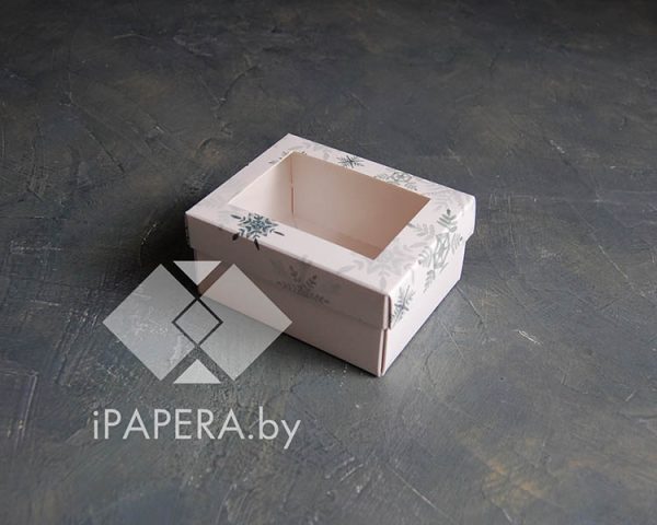 Коробка "Акварельные снежинки с окном" 10*8*5 см (белое дно)