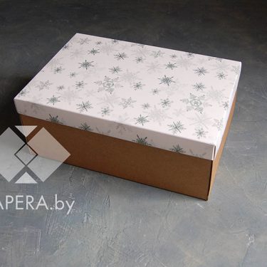 Крафт-коробка "Акварельные снежинки" 35*20*12 см (крафт дно)
