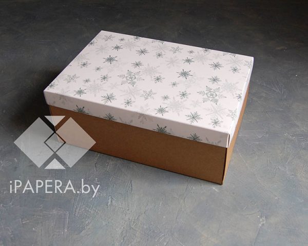 Крафт-коробка "Акварельные снежинки" 35*20*12 см (крафт дно)