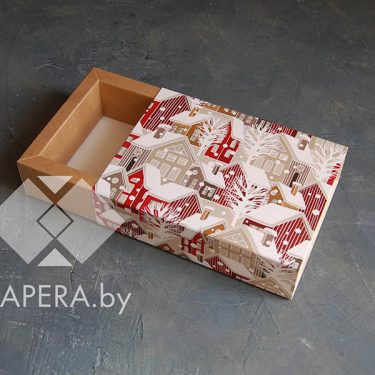 Коробка-пенал "Зимний город" 11*16*5 см (крафт дно)