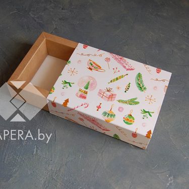 Коробка-пенал "Новогоднее чаепитие" 11*16*5 см (крафт дно)
