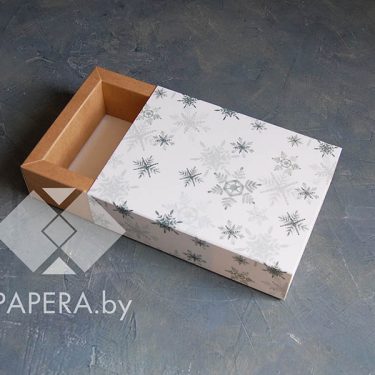 Коробка-пенал "Акварельные снежинки" 11*16*5 см (крафт дно)