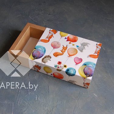 Коробка-пенал "Зверята на шариках" 11*16*5 см (крафт дно)