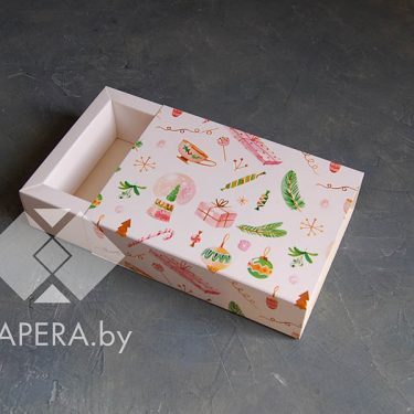 Коробка-пенал "Новогоднее чаепитие" 11*16*5 см (белое дно)