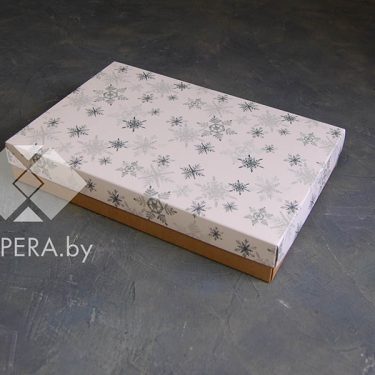 Коробка "Акварельные снежинки" 30*20*5 см (крафт дно)