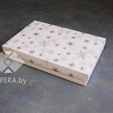 Коробка "Акварельные снежинки" 30*20*5 см (белое дно)