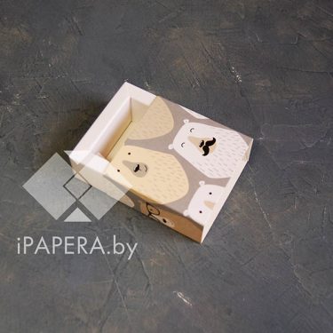Коробка-пенал "Медведи" 5*5*3 см с фальшбортом (белое дно)