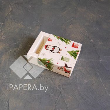 Коробка-пенал "Пингвины" 5*5*3 см с фальшбортом (белое дно)