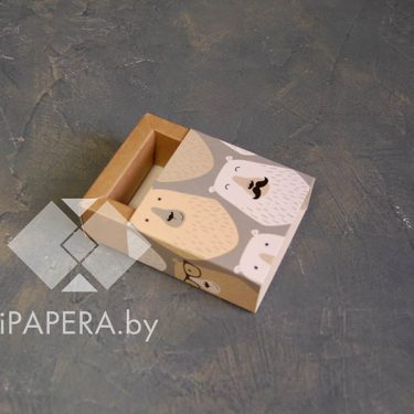 Коробка-пенал "Медведи" 5*5*3 см с фальшбортом (крафт дно)