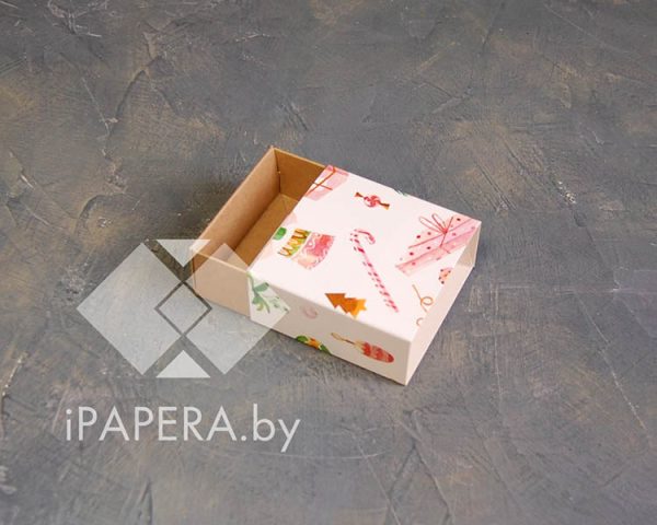 Коробка-пенал "Новогоднее чаепитие" 7*7*3 см (крафт дно)