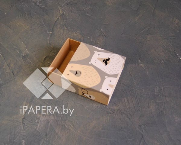 Коробка-пенал "Медведи" 7*7*3 см (крафт дно)