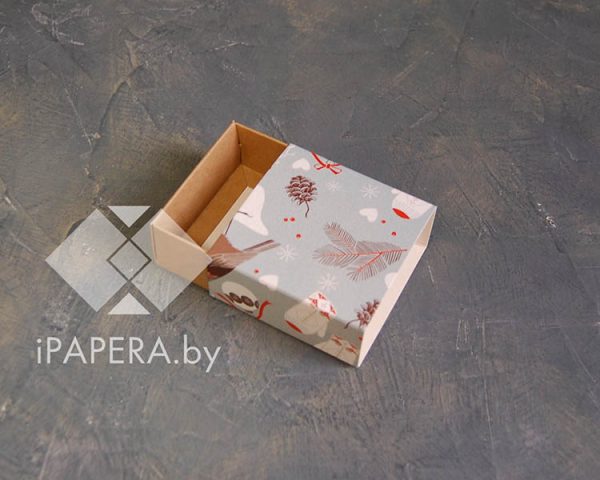 Коробка-пенал "Снегири" 7*7*3 см (крафт дно)