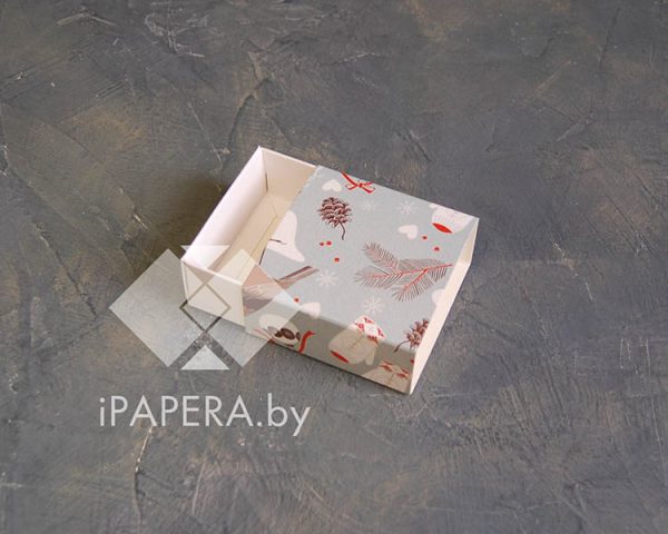 Коробка-пенал "Снегири" 7*7*3 см (белое дно)