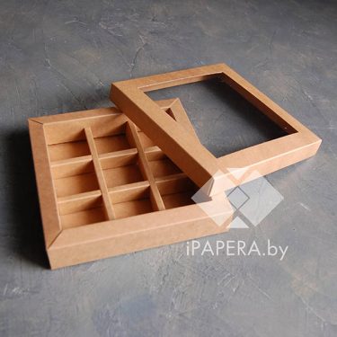 Коробка "Крафт с окном" 9 ячеек (для конфет), набор из 5 штук