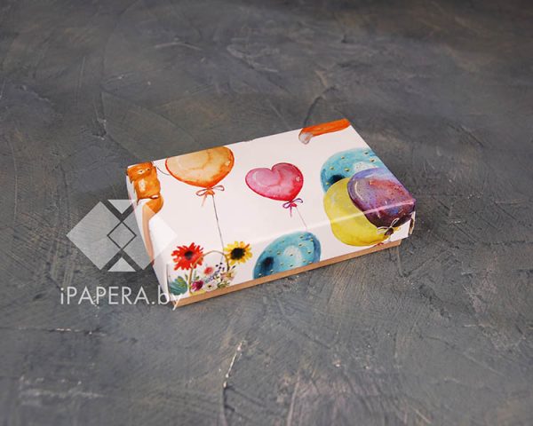 Коробка "Зверята на шариках" 10*6*2,5 см (крафт дно)
