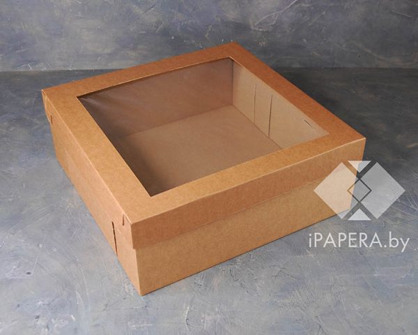 Крафт-коробка с квадратным окном 35*35*13 см