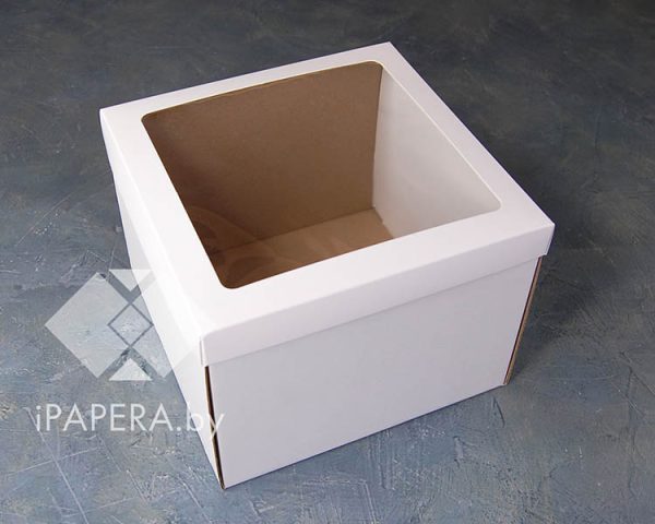 Крафт-коробка "Белая с окном" 20*20*15 см (белое дно)