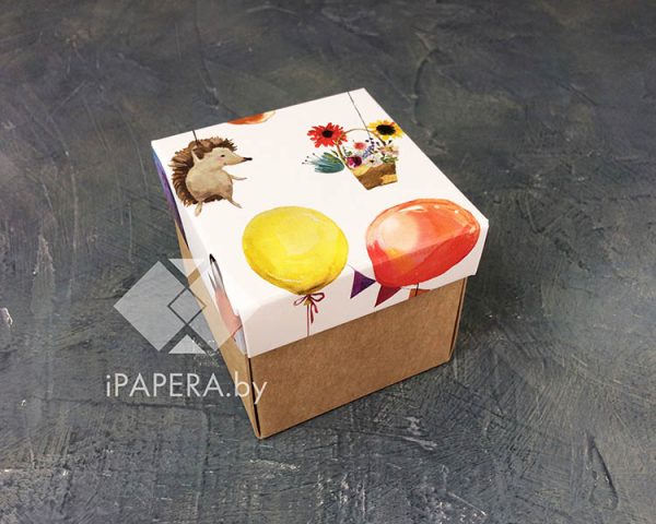 Коробка "Зверята на шариках" 7*7*7 см (крафт дно)